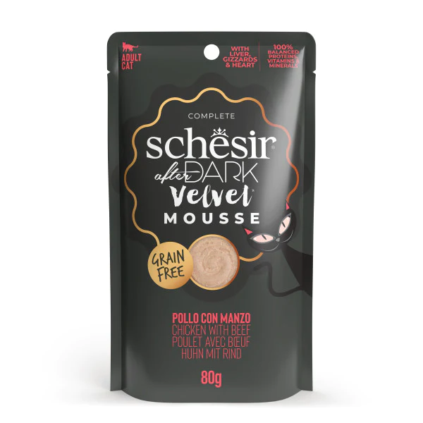 Schesir Cat After Dark Velvet Mousse Chicken & Beef (6 Sachets x 80g)