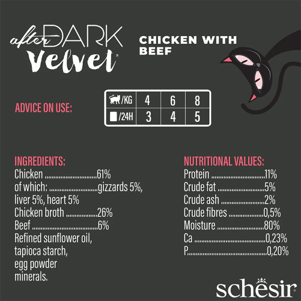 Schesir Cat After Dark Velvet Mousse Chicken & Beef (6 Sachets x 80g)